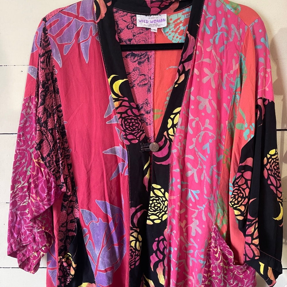 Wild Thing Wild Woman Colorful Floral Batik Kimono Jacket